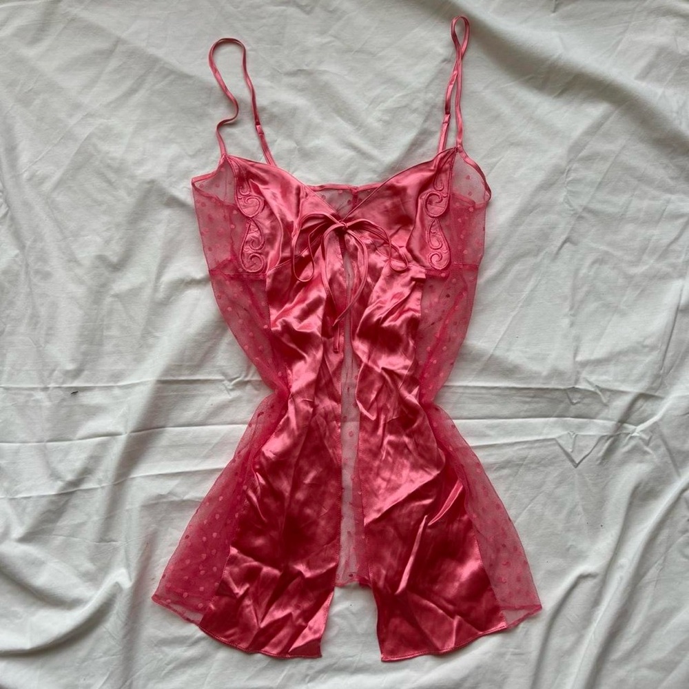 Victoria’s secret 2000’s 100% silk pink butterfly mesh vest top slip dress
